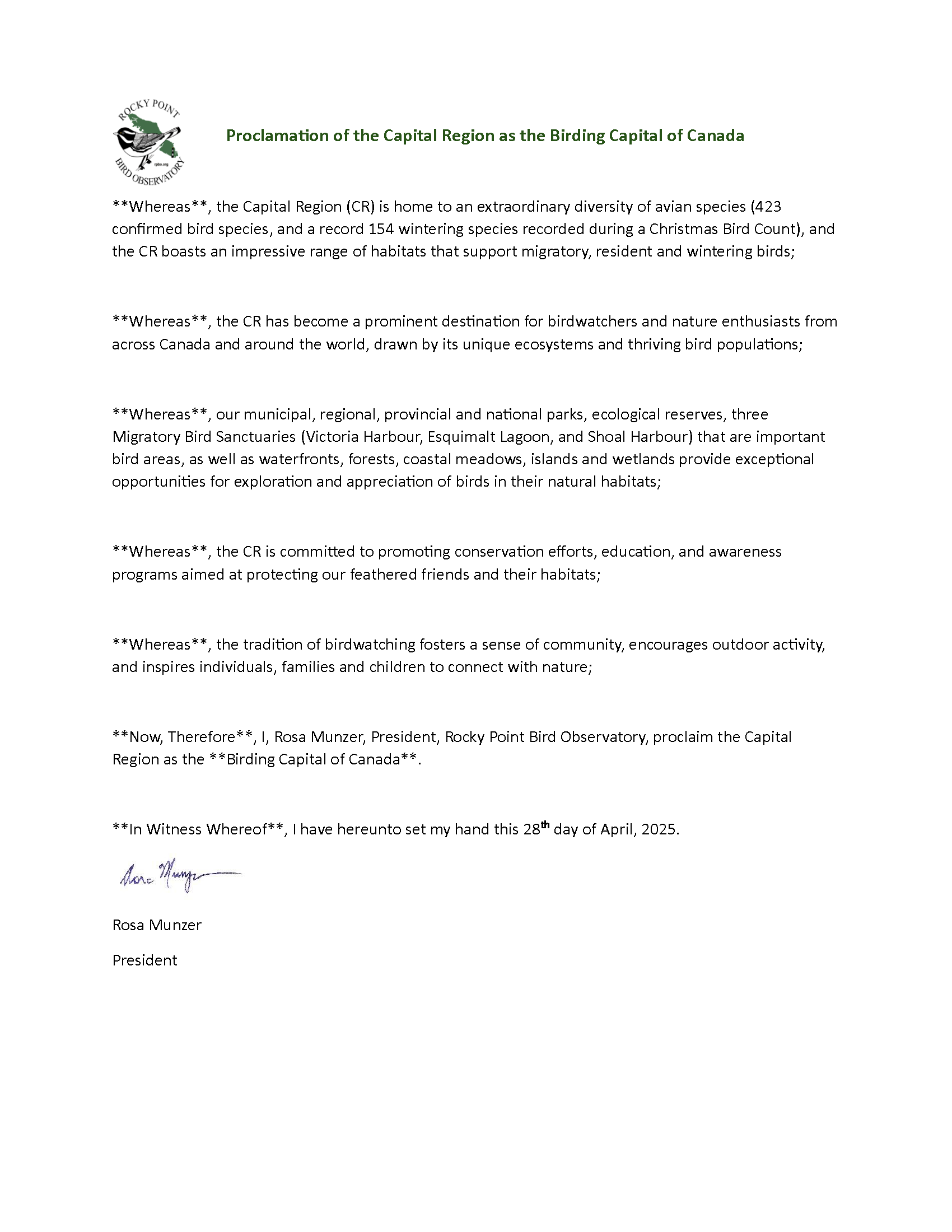 MASTER Proclamation of the Capital Regional District as the Birding Capital of Canada 2025 (1) MASTER Proclamation of the Capital Regional District as the Birding Capital of Canada 2025 (1)